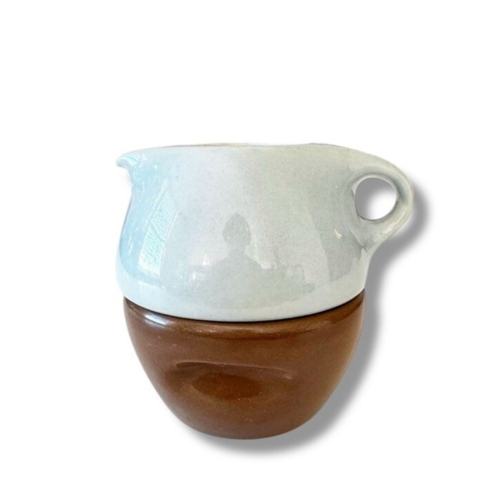 Russel Wright Iroquois Casual Stacking Creamer & Sugar Bowl Brown Ice Blue MCM